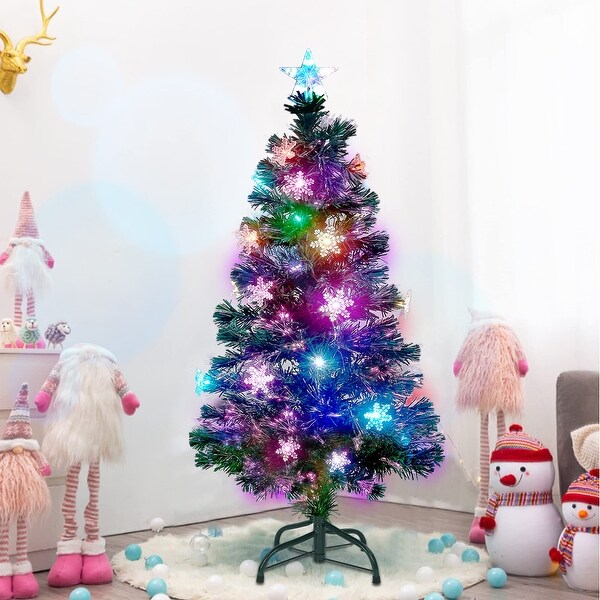 5 ft PreLit Artificial Christmas Tree，Lighted Xmas Trees with LED Lights，Snowflakes，Top Star，Holiday Fake Tree with Legs