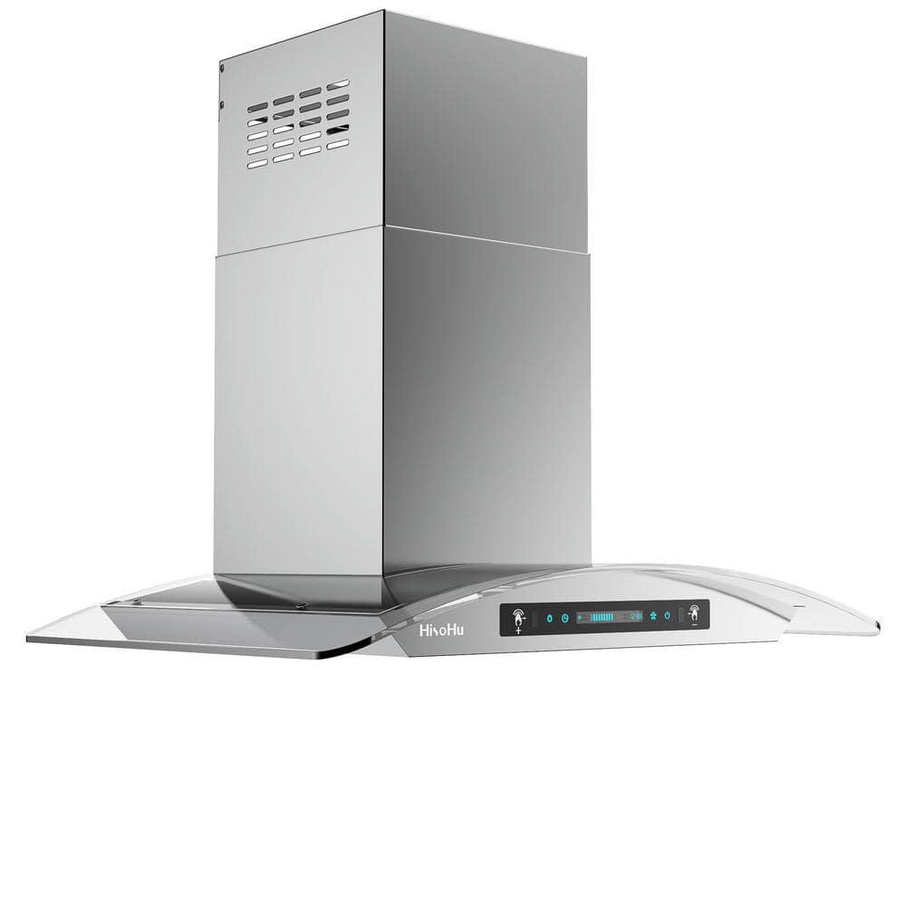 HisoHu 2952 in 780 CFM Ducted Wall Mount Range Hood in Stainless Steel and Glass With Gesture Sensing Control Function