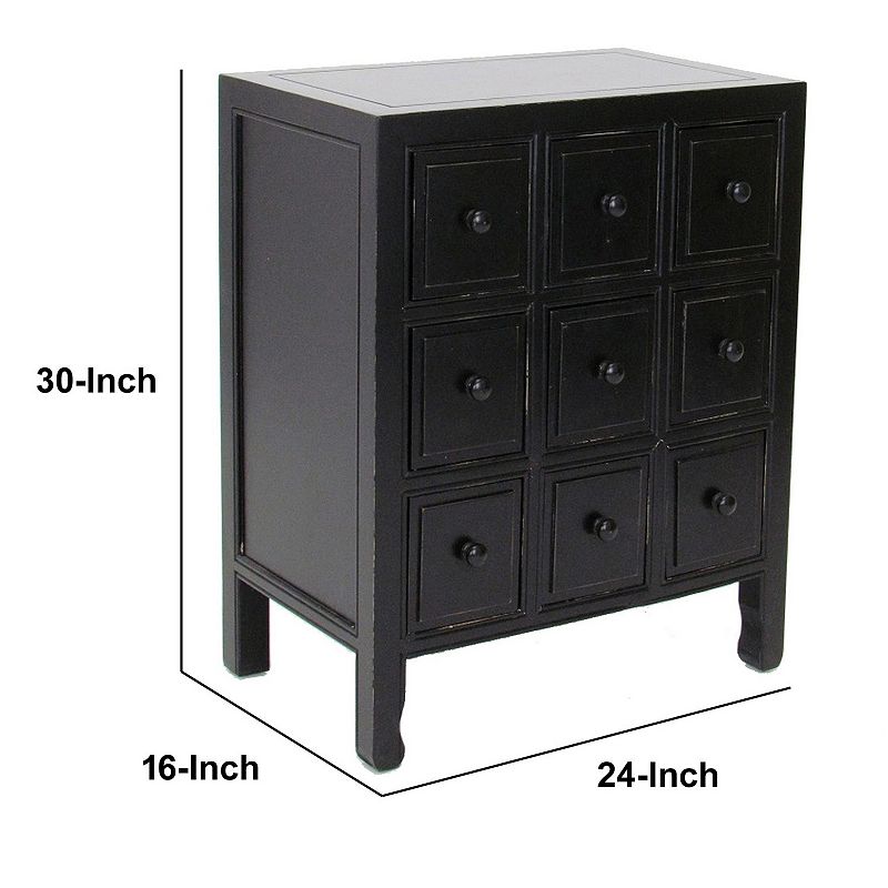 CD Chest with 9 Small Drawers and Round Knobs， Antique Black