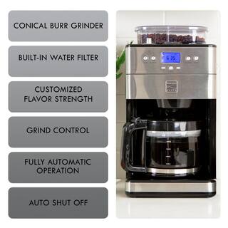 KENMORE Elite Grind and Brew black 12- Cup Coffee Maker with Burr Grinder Programmable Automatic Timer Brew KKECMGBSS