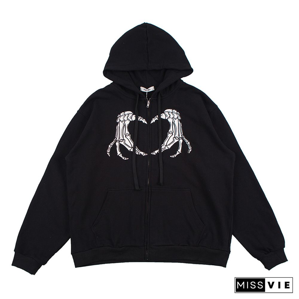 Darkness Butterfly Print Pocket Hooded Sweatshirt