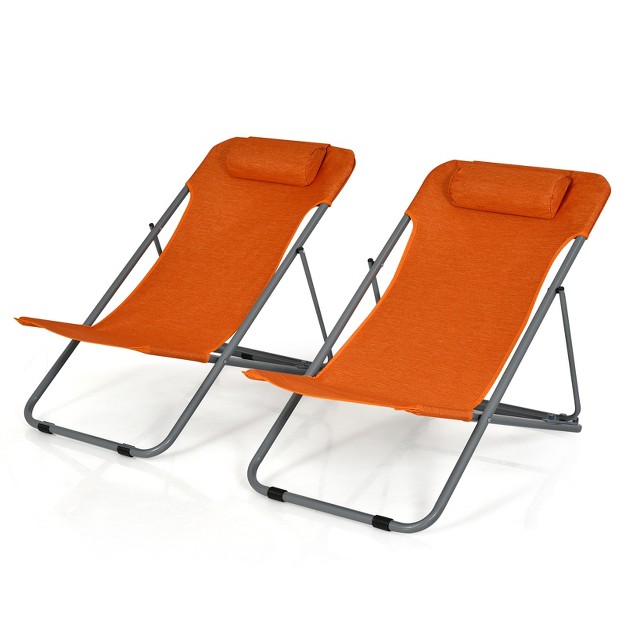 Tangkula 2 Pcs Beach Chair Lounger Reclining Folding Chair W 3 position Adjustable Backrest Blue orange green