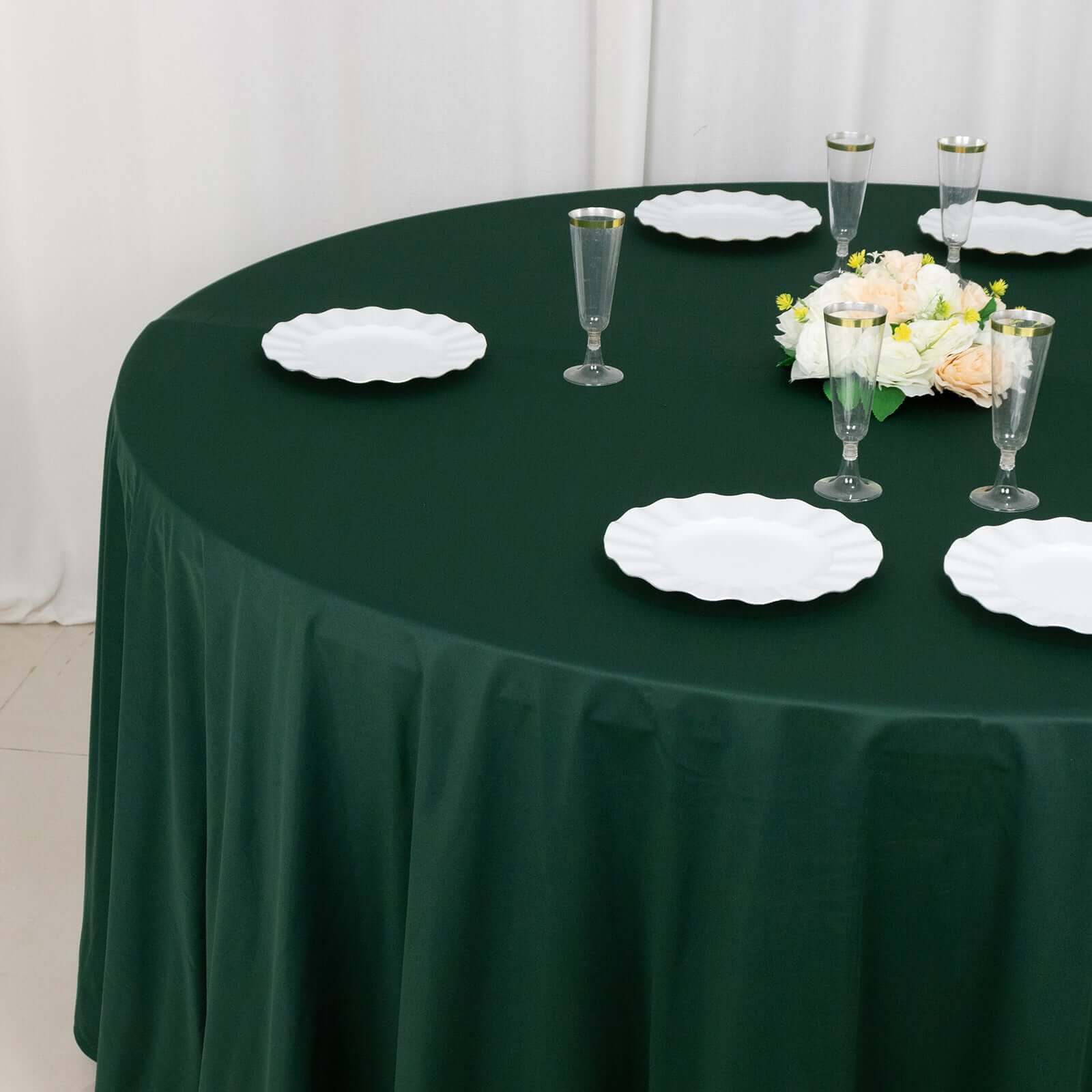 Hunter Emerald Green Premium Scuba Round Tablecloth, Wrinkle Free Polyester Seamless Tablecloth 120