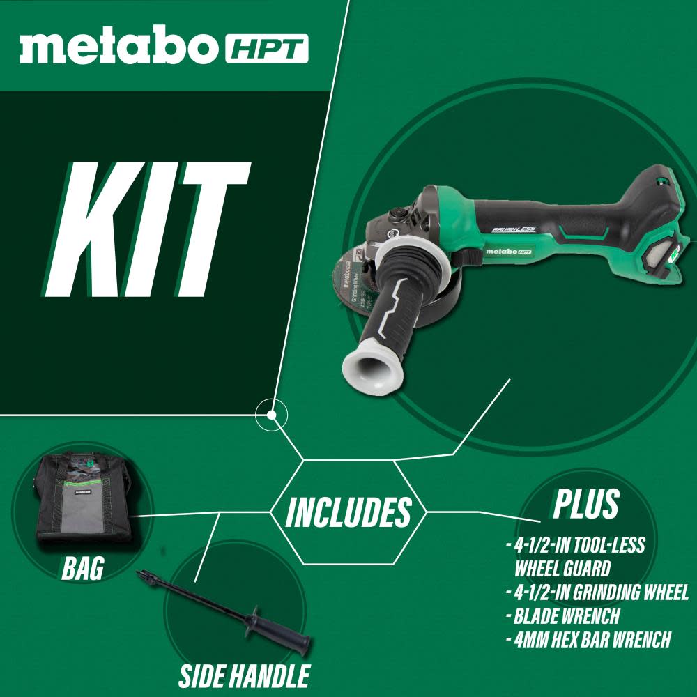 Metabo HPT Multivolt 36V Brushless 4 1/2 Grinder Slide Switch Bare Tool