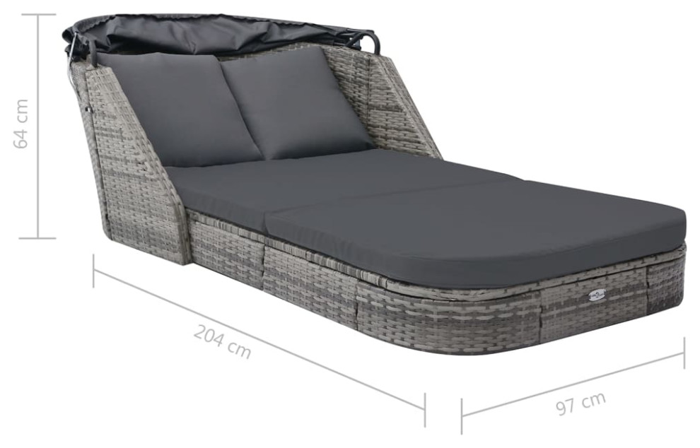 vidaXL Patio Lounge Chair with Cushion and Canopy Sunbed Anthracite Poly Rattan   Tropical   Outdoor Chaise Lounges   by Virventures  Houzz