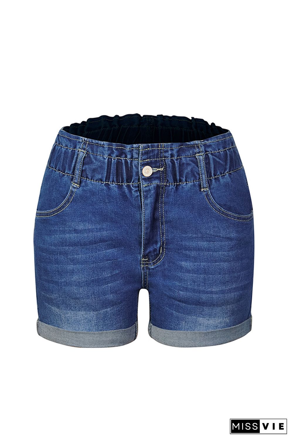 Elastic Waist Washed Denim Shorts Wholesale