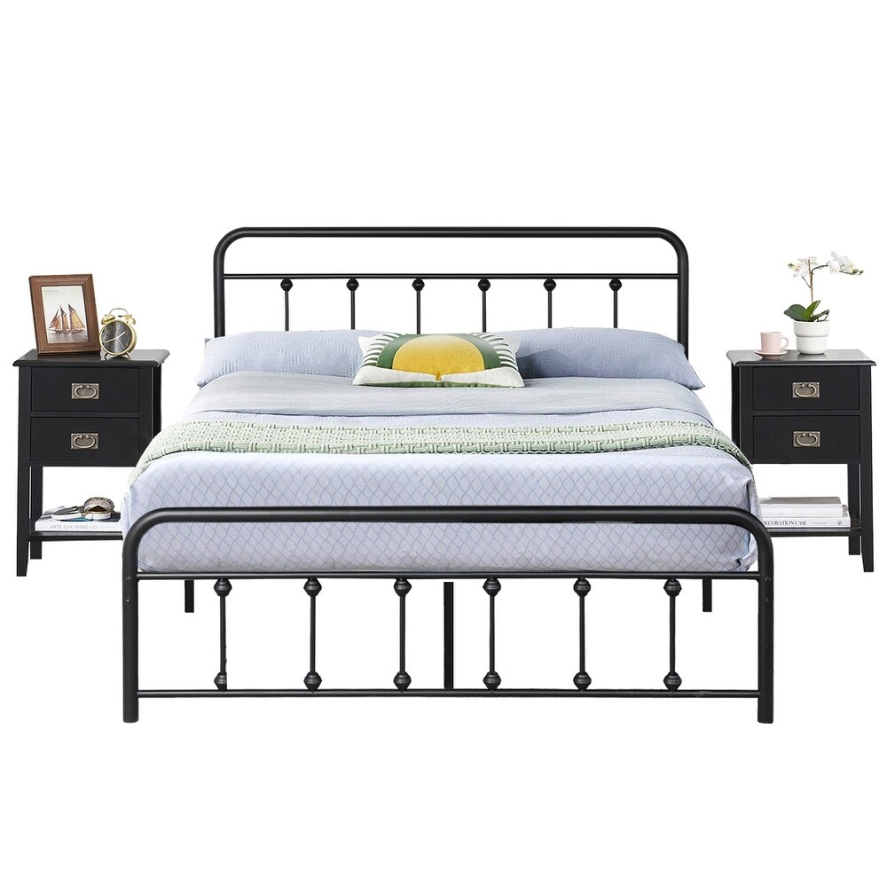 Taomika Bedroom Set Black Bed Frame and 2 Drawer Nightstand Set of 2