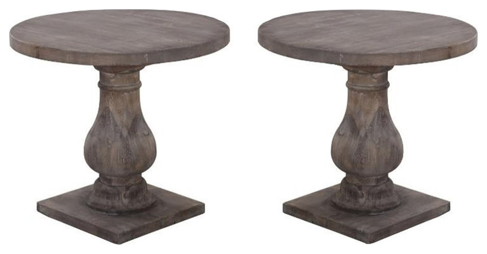 Home Square Round Reclaimed Pine End Table in Rustic Brown   Set of 2   French Country   Side Tables And End Tables   by Homesquare  Houzz