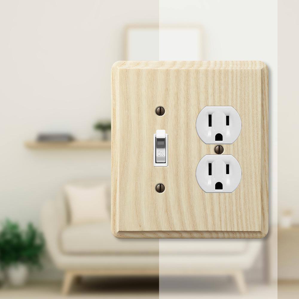 AMERELLE Contemporary 2 Gang 1-Toggle and 1-Duplex Wood Wall Plate - Unfinished Ash 401TD