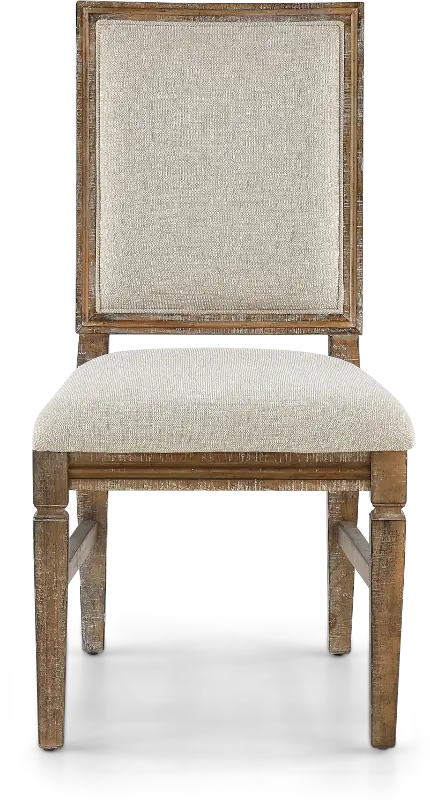 Interlude II Weathered Pine Square Back Upholstered Dining Chair