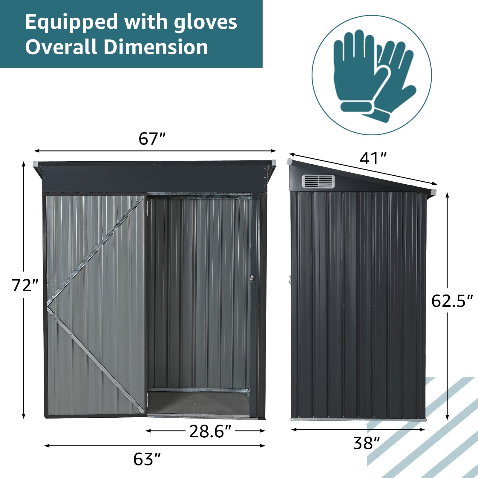 OC Orange-Casual 5' x 3' FT Outdoor Storage Shed, Metal Garden Tool Shed with Lockable Door, Outside Sheds & Storage Galvanized Steel, Black