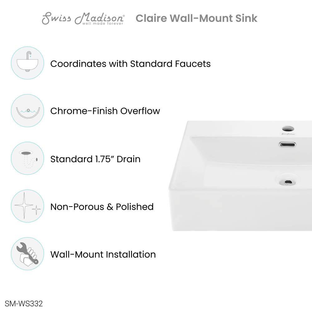 Swiss Madison Claire 23.63 in. Rectangle Wall Mount Bathroom Sink in Glossy White SM-WS332