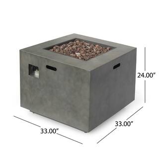 Noble House Wellington 15.25 in. x 19.75 in. Square Concrete Propane Fire Pit in Dark Grey with Tank Holder 70378