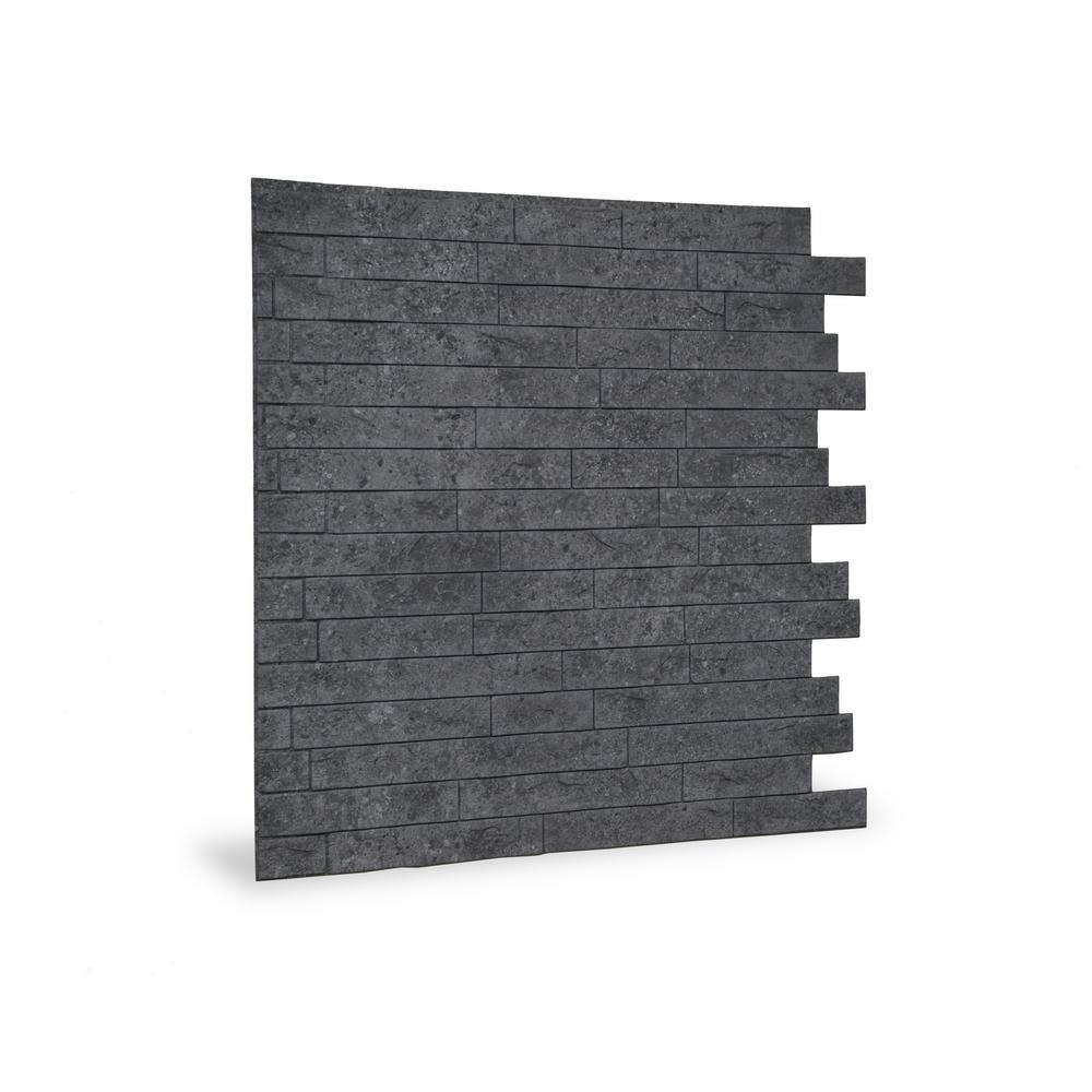 INNOVERA DECOR BY PALRAM 24'' x 24'' Ledge Stone PVC Seamless 3D Wall Panels in Dark Urban Cement 30-Piece 704500