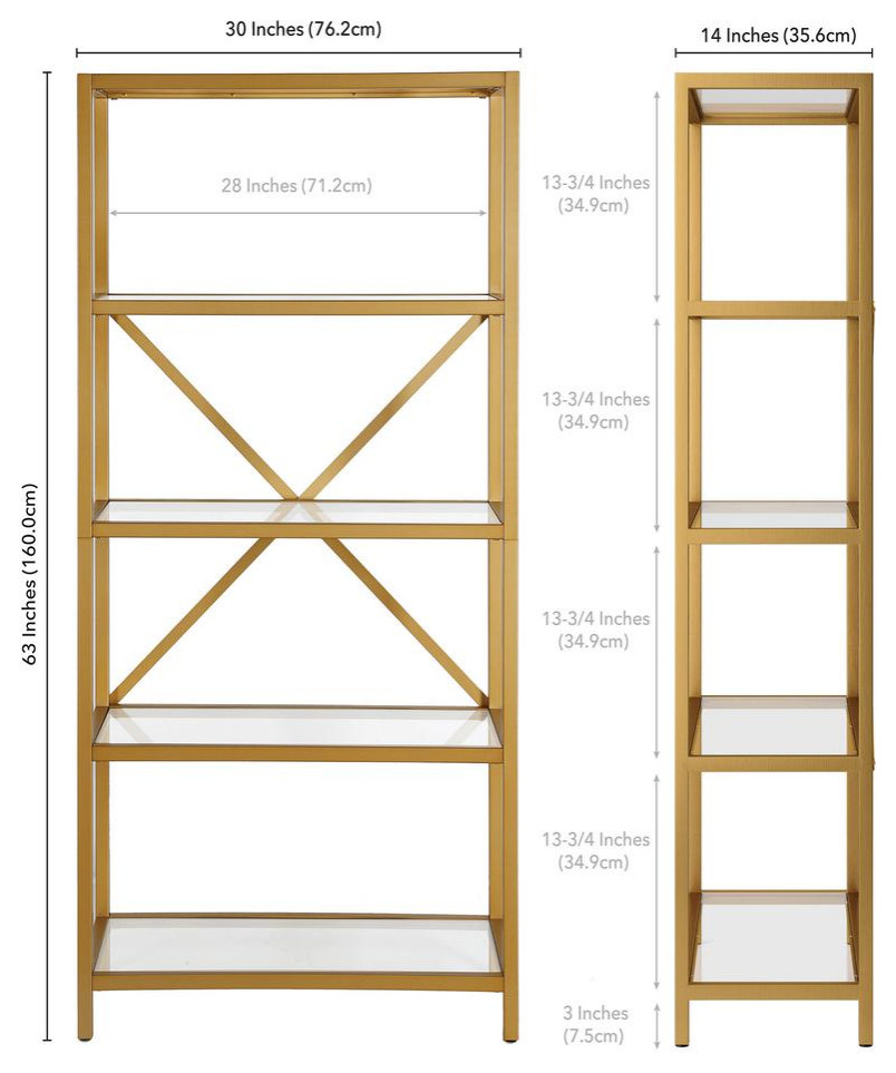 Etta 63  x27 x27Tall Rectangular Bookcase in Brushed Brass   Contemporary   Bookcases   by Homesquare  Houzz