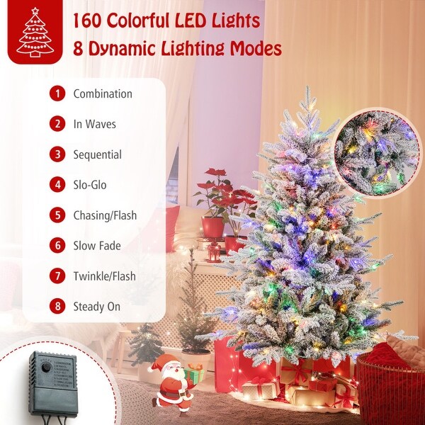 Flocked Christmas Tree with 8 Lighting Modes and MultiColor LED Lights