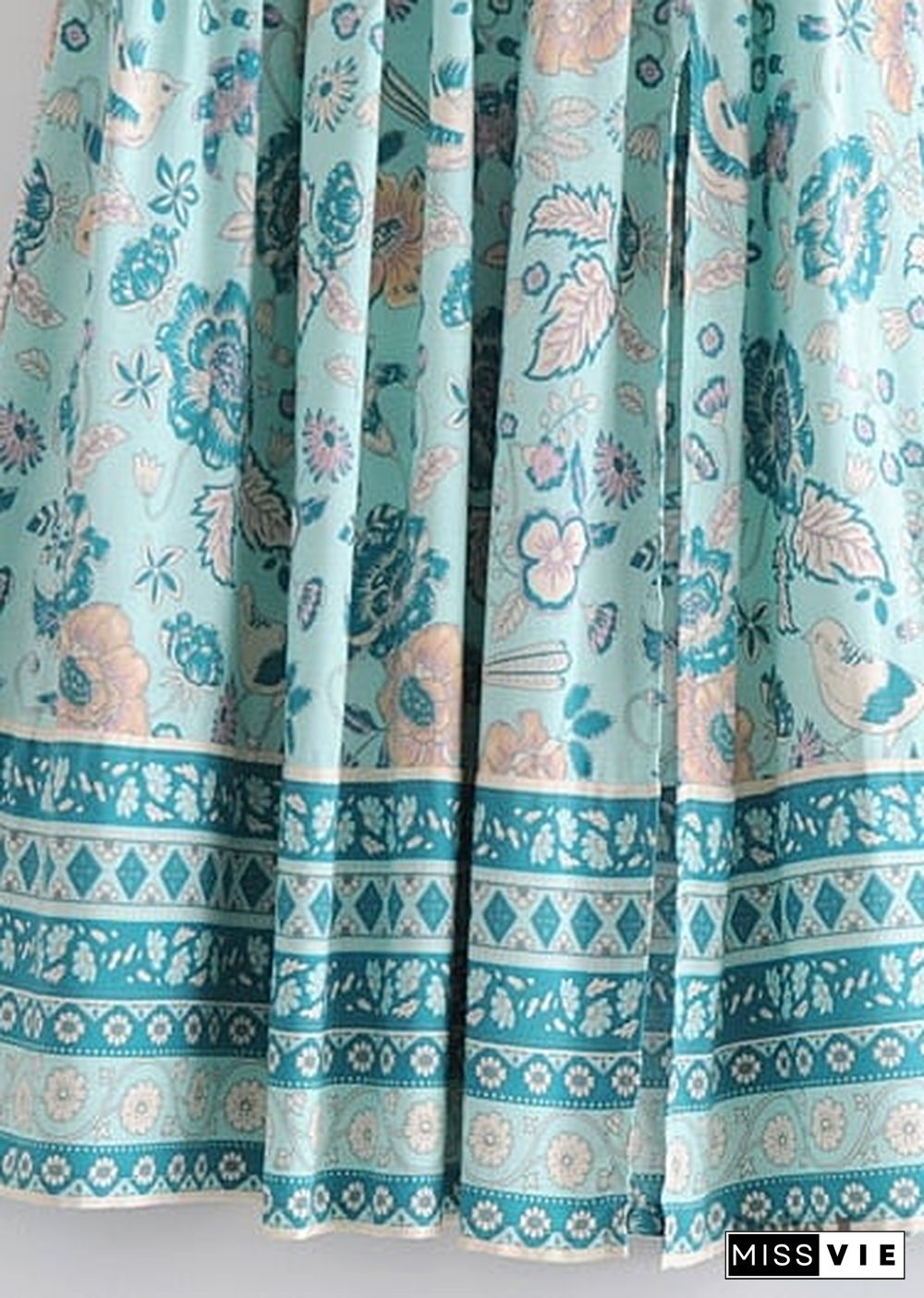 Boho Skirts in Smocked Waist, Bird Garden in Blue For Women