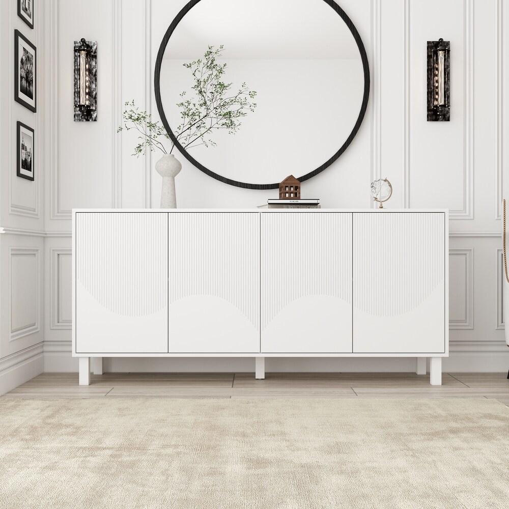 Buffet Sideboard White Floor Cabinet with Adjustable Shelves Console   63\