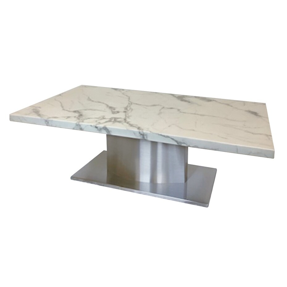 White Marble Top Coffee Table with Stainless Steel Base