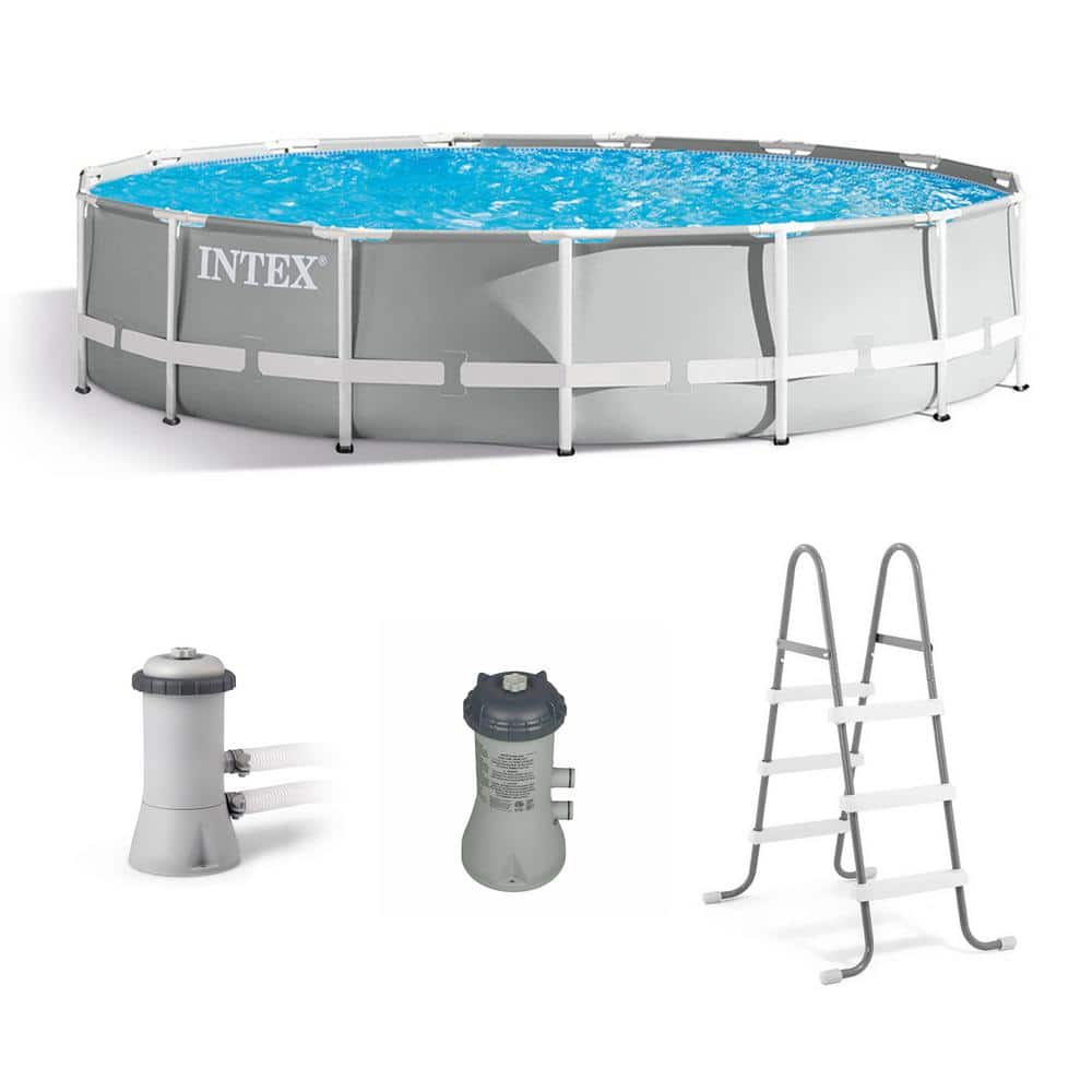 INTEX 15 ft. x 42 in. Round Prism Frame Above Ground Swimming Pool Set & Pool Filter Pump 26723EH + 28637EG