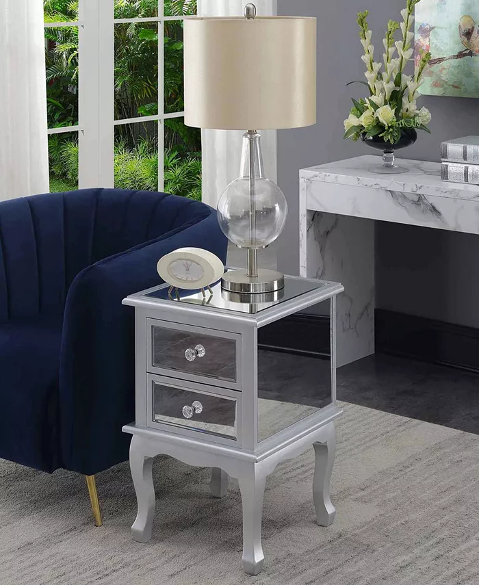 Convenience Concepts Gold Coast Victoria Mirrored 2 Drawer End Table