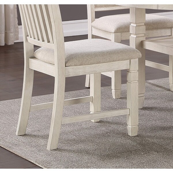 Wooden Side Chairs 2pcs Set Beige Color Textured Fabric Upholstered Dining Chairs