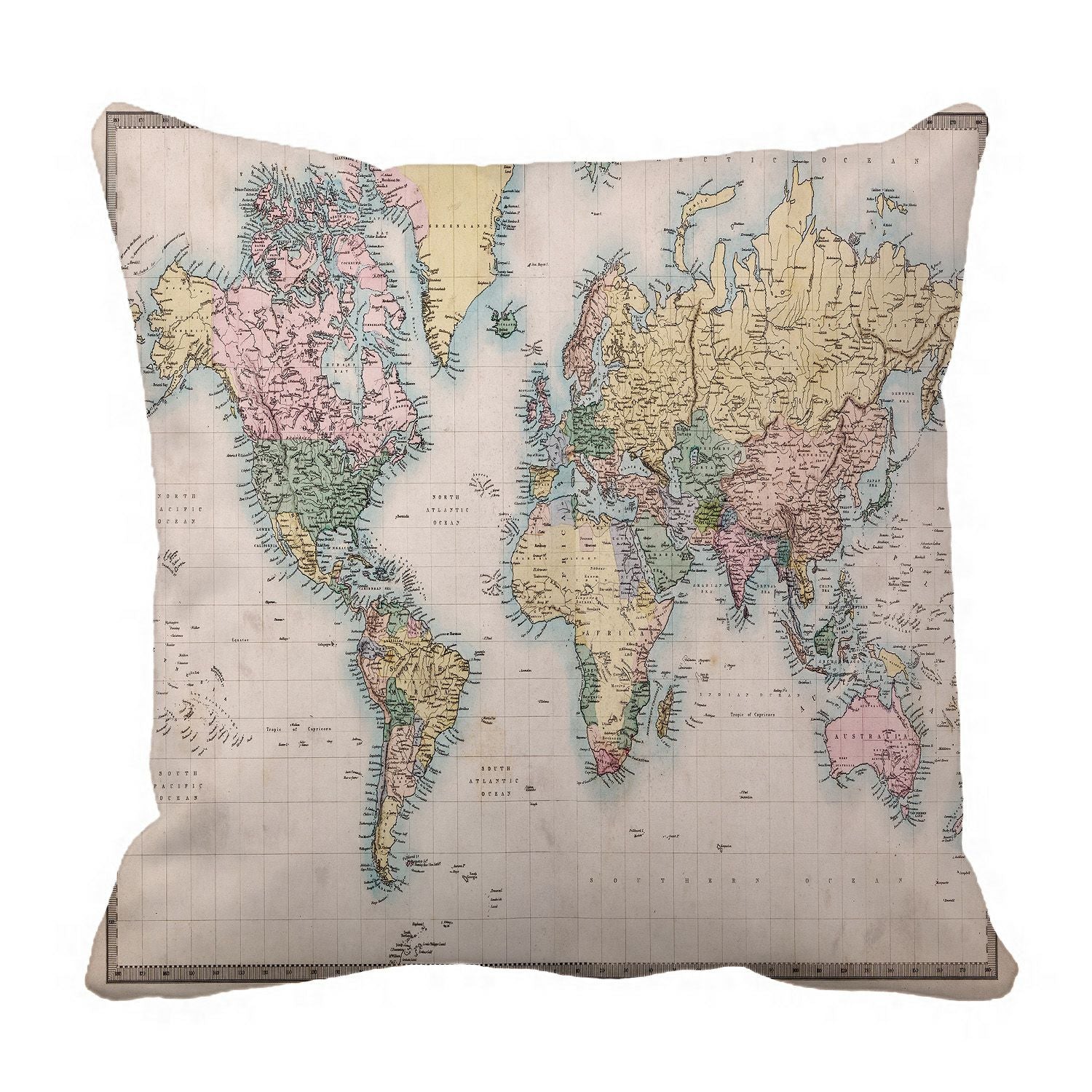 PHFZK Ancient Global Map Pillow Case, Educational World Map Geologist Gifts Pillowcase Throw Pillow Cushion Cover Two Sides Size 18x18 inches