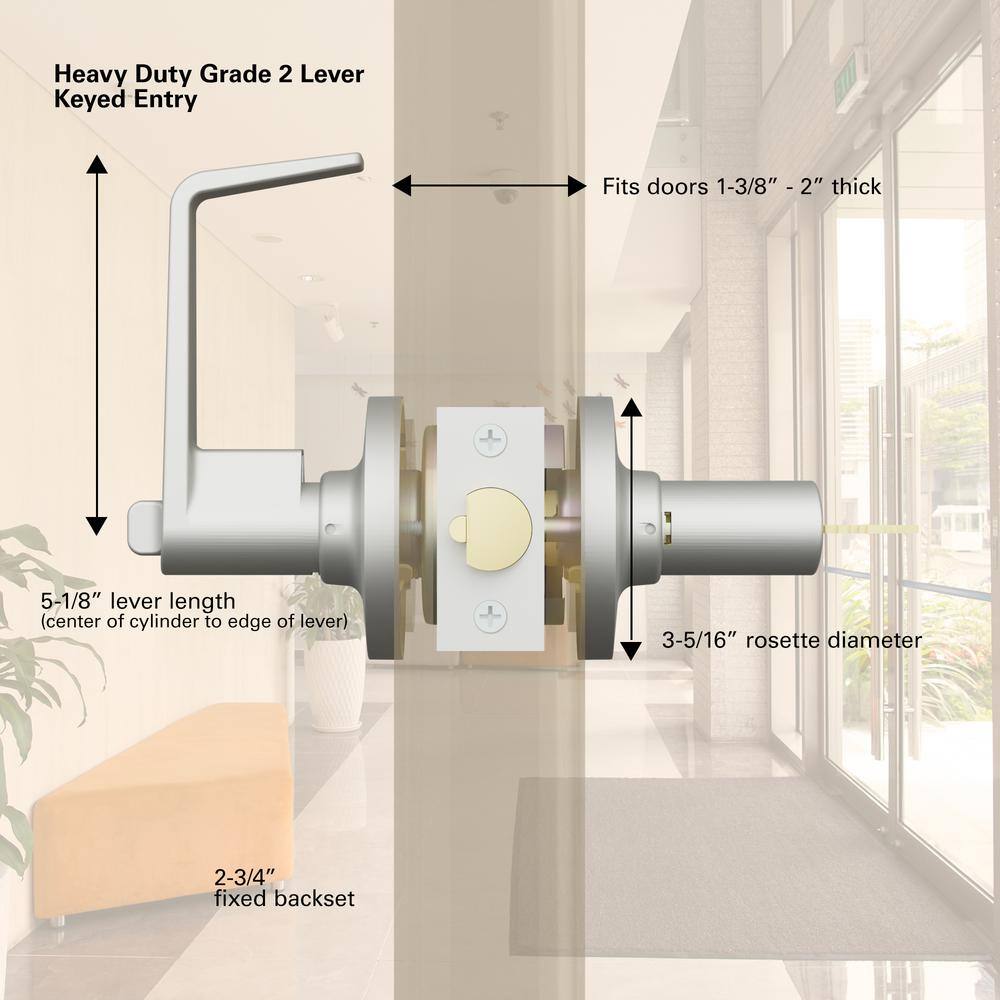 Universal Hardware Universal Hardware Heavy Duty Commercial Entry Lever Cylindrical Chassis ADA UL 3-Hr Fire ANSI Grade 2 Satin Chrome UH40019