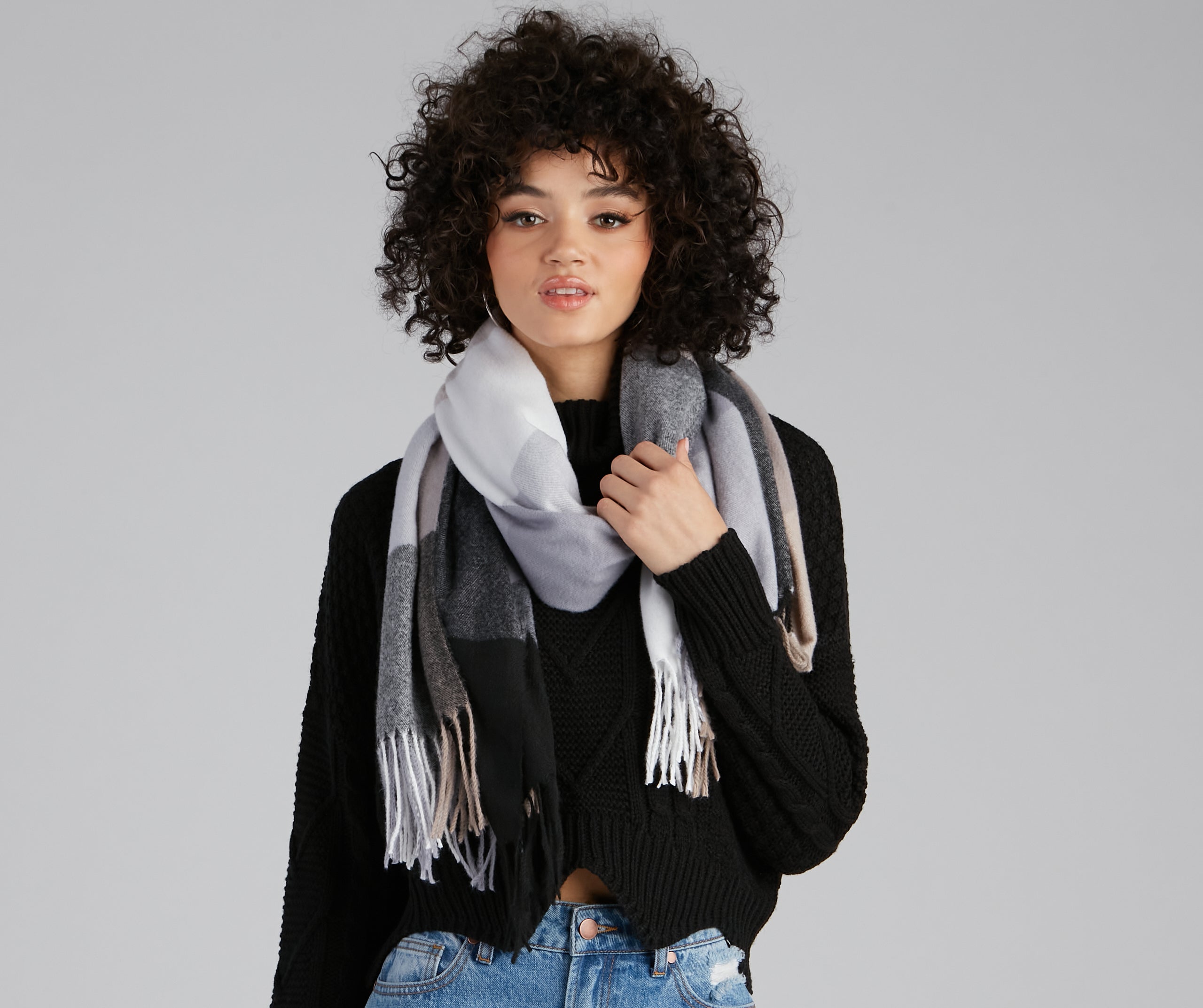 Big City Chic Plaid Fringe Scarf