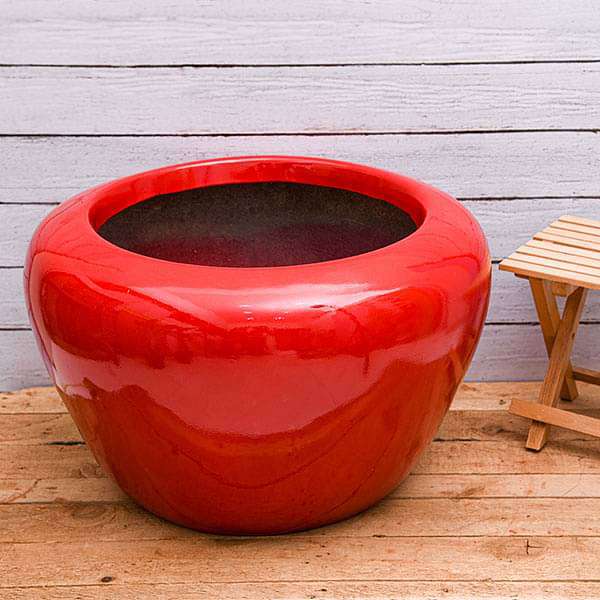 22 inch (56 cm) RND-3 Apple Round Fiberglass Planter (Red)