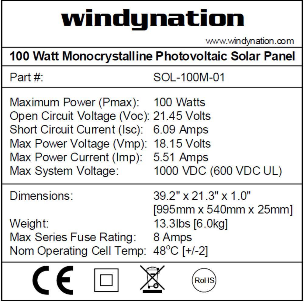 WindyNation 100-Watt Monocrystalline Solar Panel Kit with 30 Amp Solar Charge Controller Plus 1500-Watt Power Inverter MSPK-100W-15