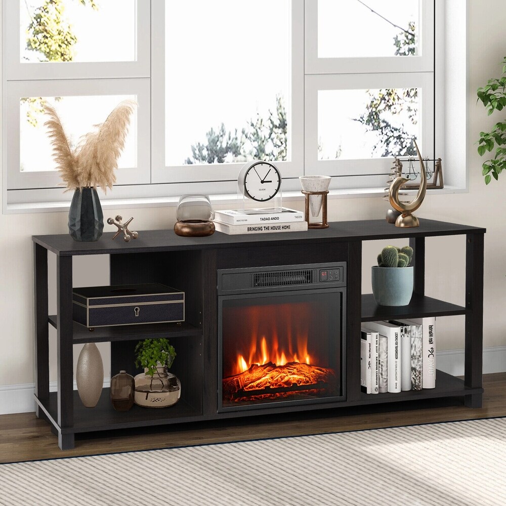 Gymax 2 Tier TV Stand  Electric Fireplace Heater Storage Cabinet