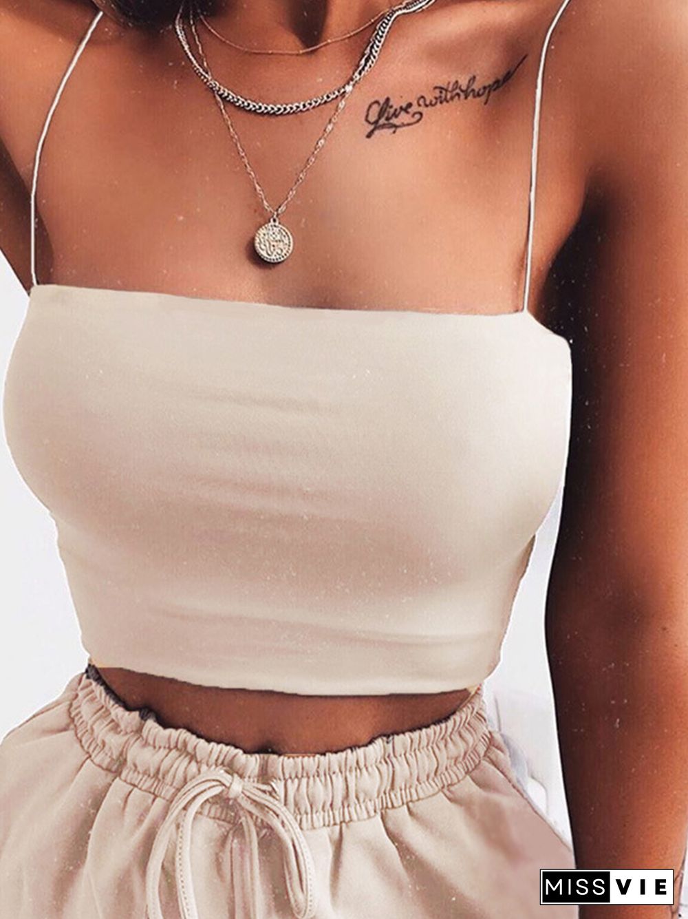 New Fashion Women Spaghetti Strap Crop Top Sexy Bodycon Sleeveless Cami Tube Top Basic Plain Camisole