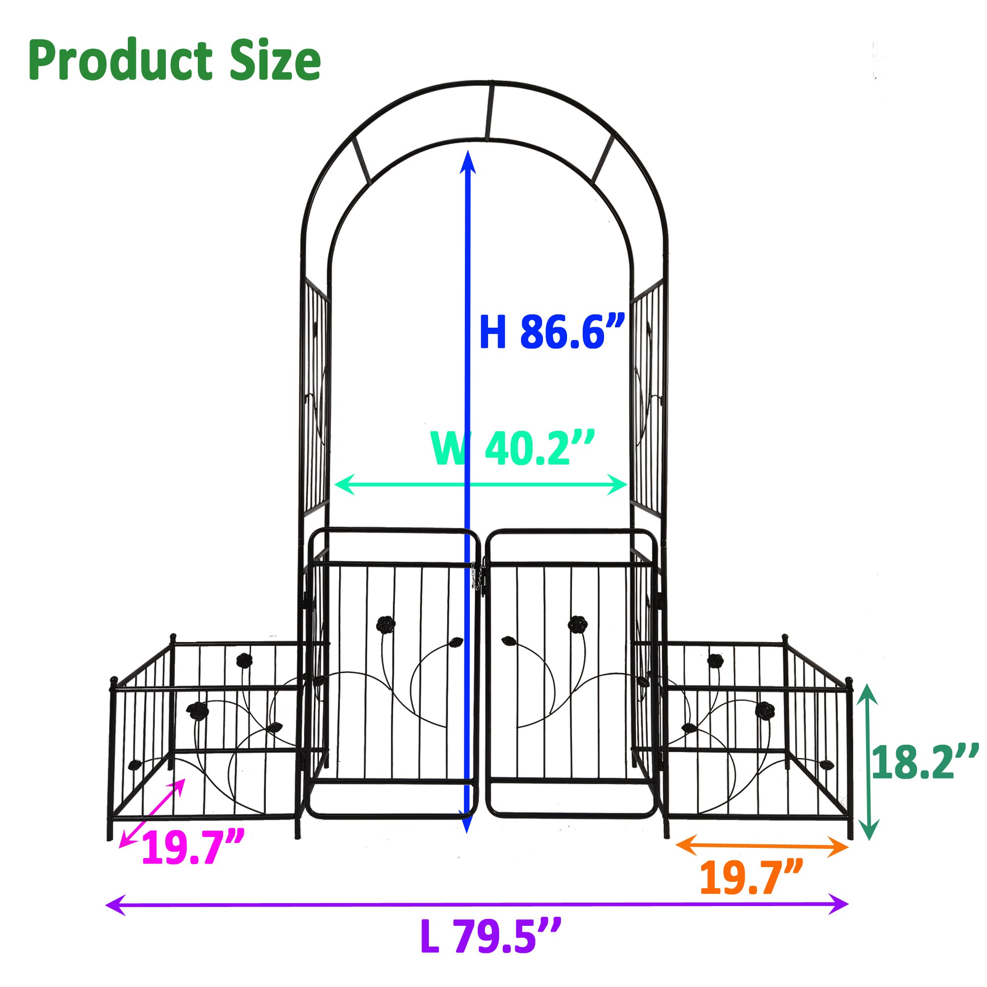 Garden Arbor Metal Garden Arch with Double Doors, Wedding Arch Party Decoration 2 Side Planter Baskets for Outdoor Lawn Climbing Plants Roses Vines