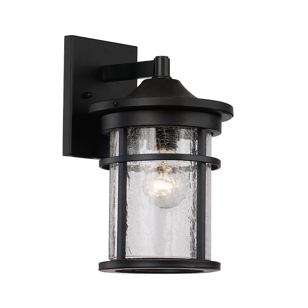 Bel Air Lighting Avalon 11 in. 1-Light Black Outdoor Wall Light Fixture with Clear Crackled Glass 40380 BK