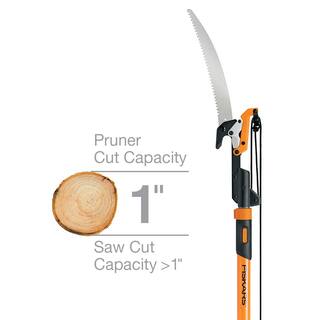 Fiskars PowerLever 1-18 in. Cut Capacity Steel Saw Blade 15 in. Fiberglass Pole 14 ft. Tree Pruner 393981-1002