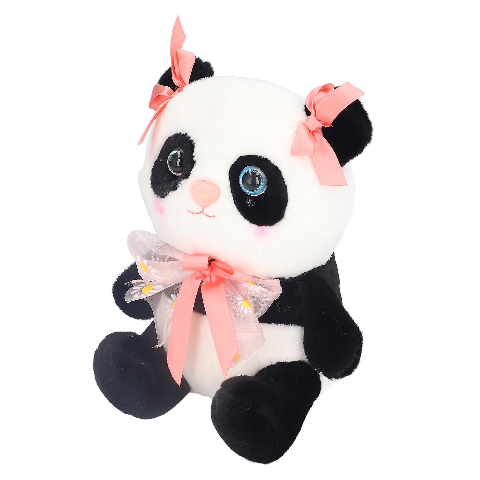 Panda Plush Toy 9.8 Inch Children Cartoon Panda Stuffed Doll with Bow Decoration Birthday Gift (Pink)