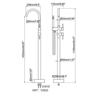 ATKING Round 2-Handle Floor-Mount Roman Tub Faucet with Hand Shower in Stainless Steel in Brushed Nickel HBF-602