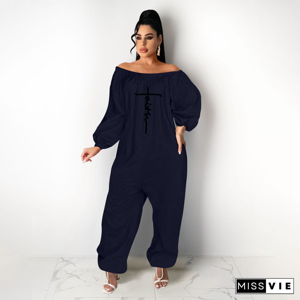 Cotton Off Shoulder Loose One Piece Jumpsuit