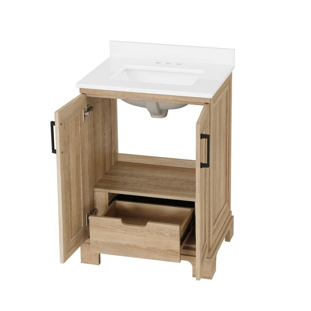 Glacier Bay Sinita 24 in. W x 19 in. D 34.50 in. H Bath Vanity in Natural Oak with White Cultured Marble Top Sinita 24NO