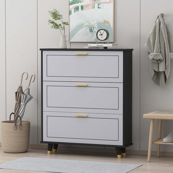 35.4W Shoe Cabinet 3 Drawers Shoe Cabinet Retro - - 35444592