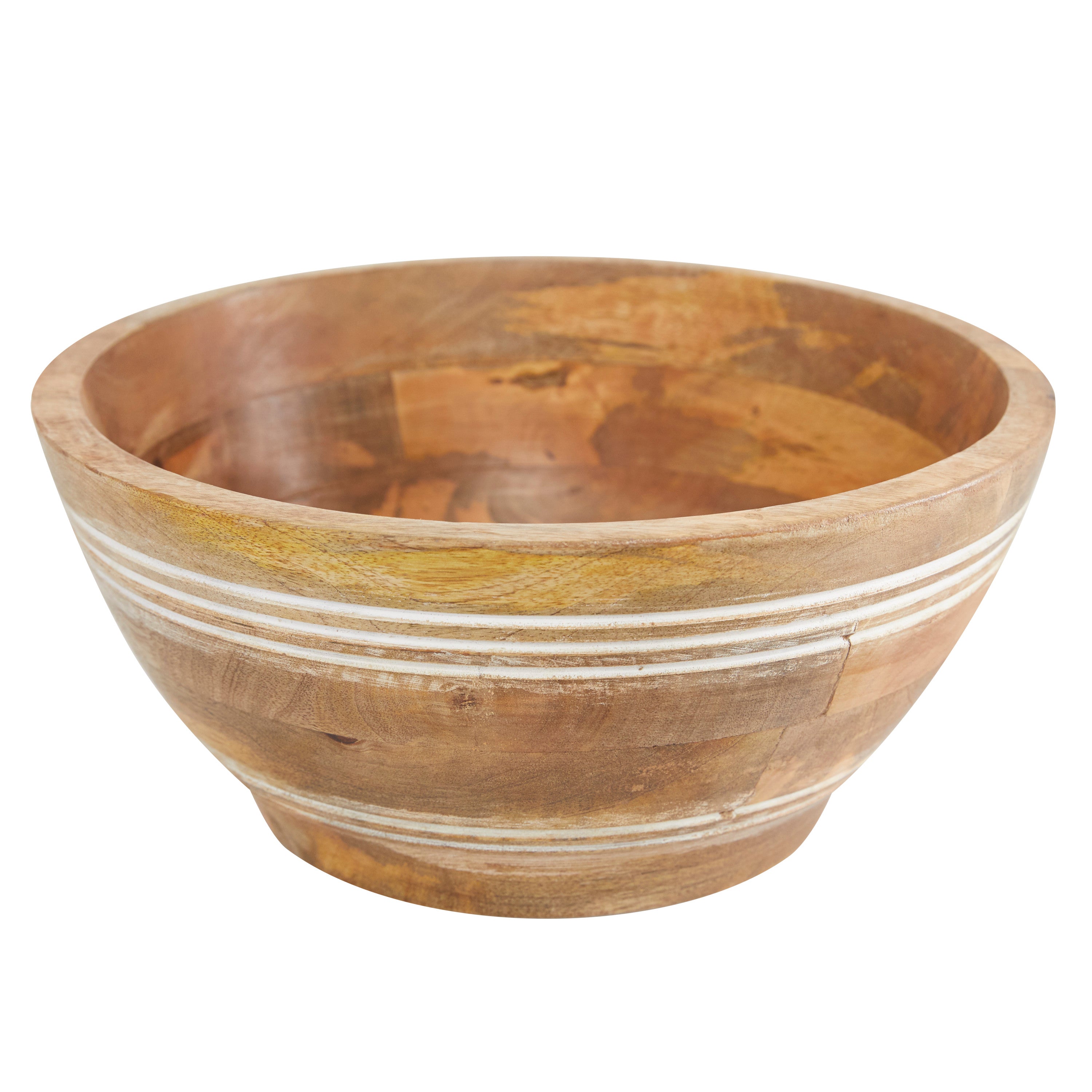 DecMode 8， 10， 12W Brown Wood Handmade Serving Bowl， 3-Pieces