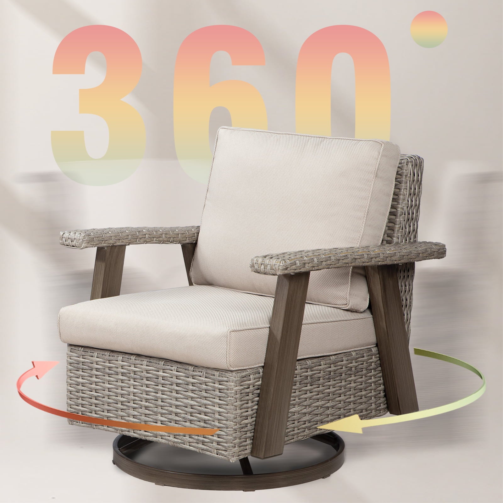 MeetLeisure Outdoor Wicker Swivel Rocker Chairs Sets of 2 and Side Table, Beige