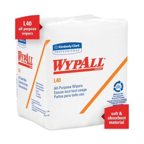 WypAll L40 Towels， 1/4 Fold， 12.5 x 12， White， 56/Box， 18 Packs/Carton (05701)