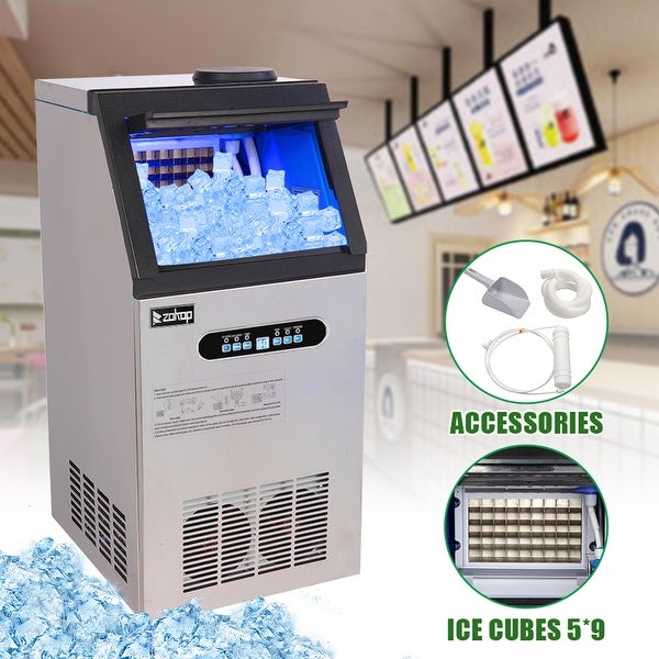 24h Stainless Steel Ice Maker with Transparent Frosted Lid and Display