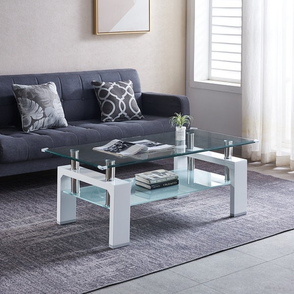 Tempered Glass Top Rectangular Double-Layer Coffee Table