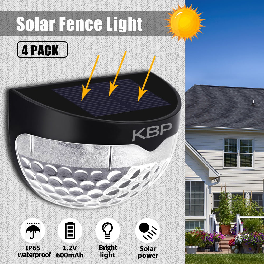 4Packs Solar Deck lights Waterproof LED Wall Lights for Fence， Garden， Patio， Yard， Stairway  (White， Warm light)