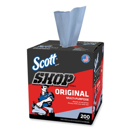 Scott Shop Towels， POP-UP Box， 1-Ply， 9 x 12， Blue， 200/Box， 8 Boxes/Carton (75190)