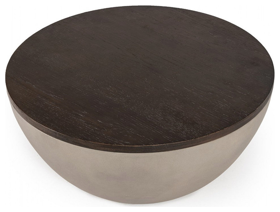 Sukie Modern Concrete and Brown Oak Round Coffee Table   Modern   Coffee Tables   by Virgil Stanis Design  Houzz