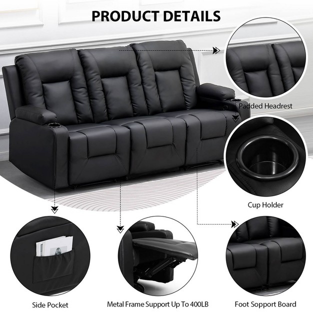 3 2 Bonded Pu Leather Recliner Living Room Sofa Set Black Comhoma